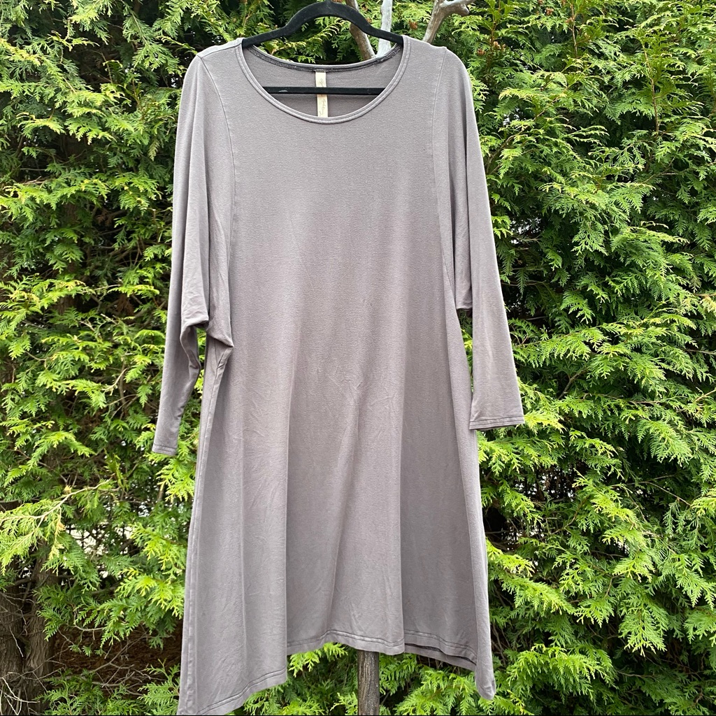 Cynthia Ashby Gray Long Sleeve Mid-Length Dress Scoop Neck Small $140